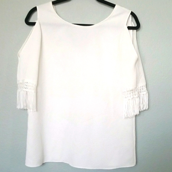 Chico's Clean Girl Beachy Country white cold shoulder fringe blouse small - Picture 1 of 8